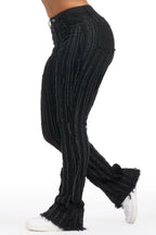 Natalia Black Stacked Flare Jean