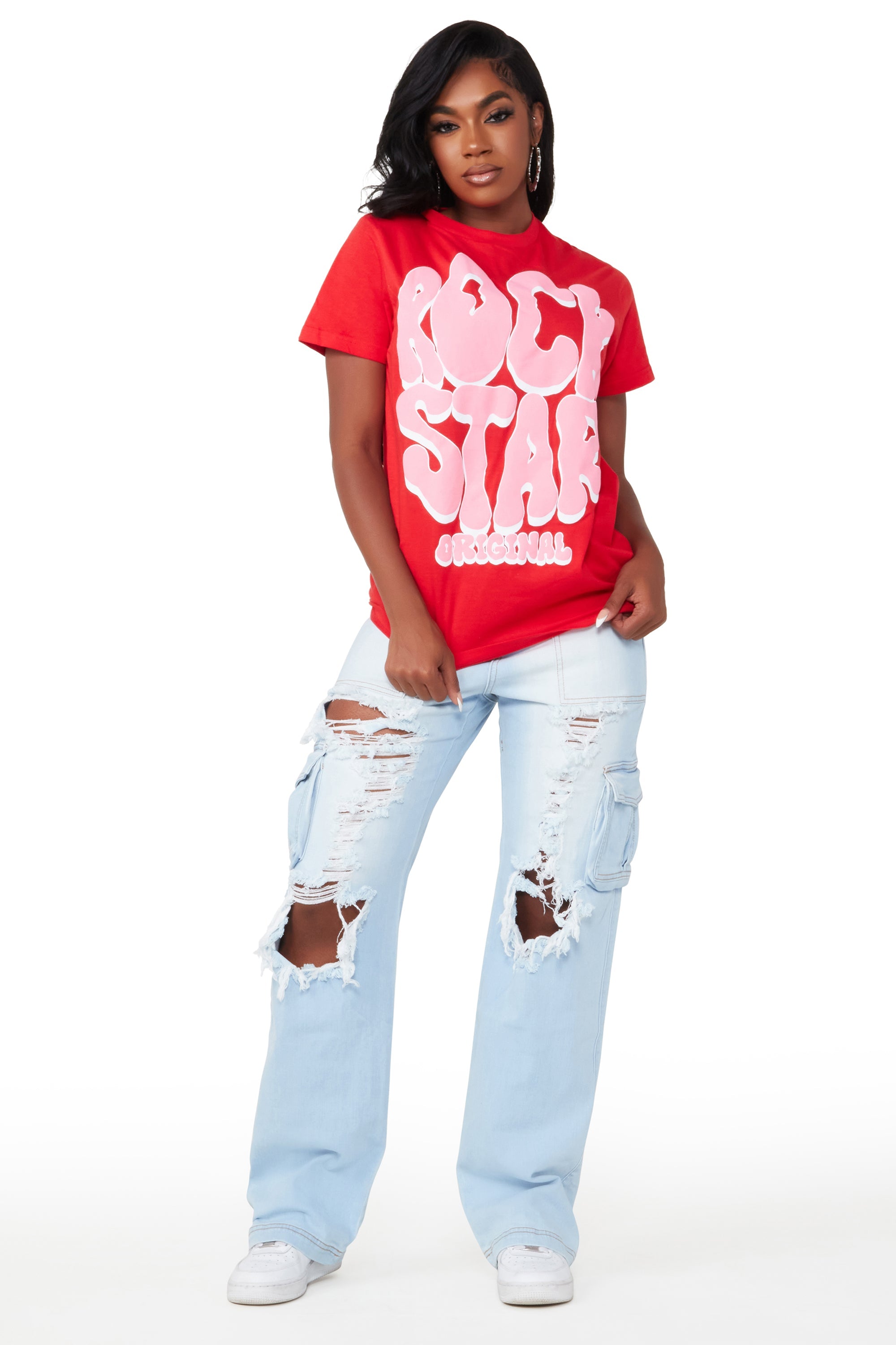 Ximena Light Wash Distressed Wide Leg Jean