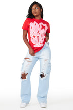 Ximena Light Wash Distressed Wide Leg Jean