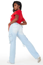 Ximena Light Wash Distressed Wide Leg Jean