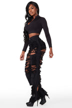 Serenity Black Super Shredded Wide Leg Jean