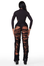 Serenity Black Super Shredded Wide Leg Jean