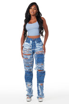 Serenity Med. Wash Super Shredded Wide Leg Jean