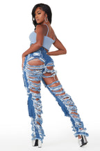 Serenity Med. Wash Super Shredded Wide Leg Jean