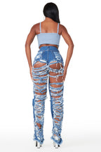 Serenity Med. Wash Super Shredded Wide Leg Jean