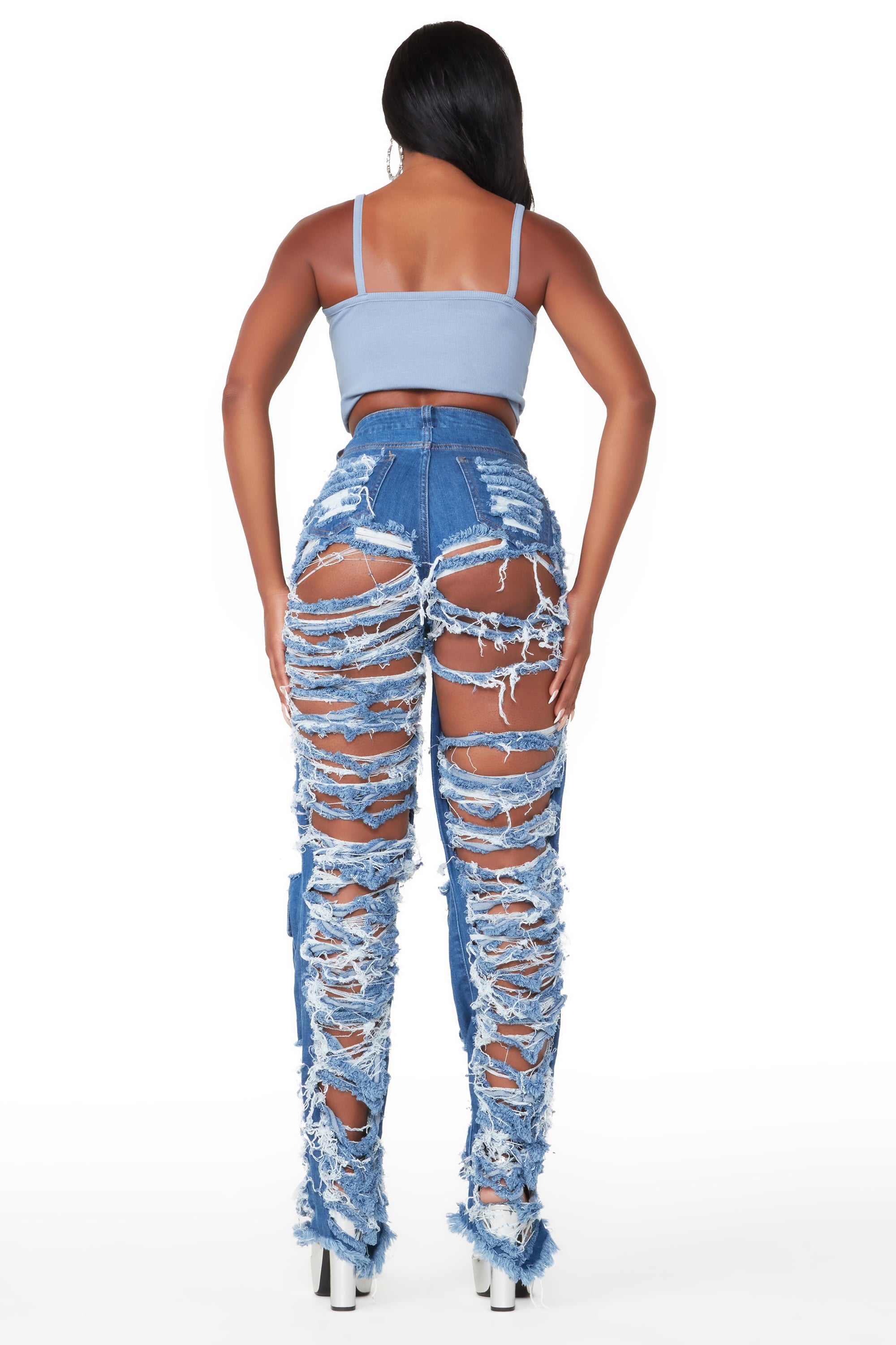 Serenity Med. Wash Super Shredded Wide Leg Jean