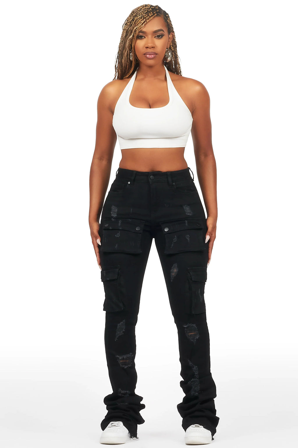 Noor Black Cargo Super Stacked Jean