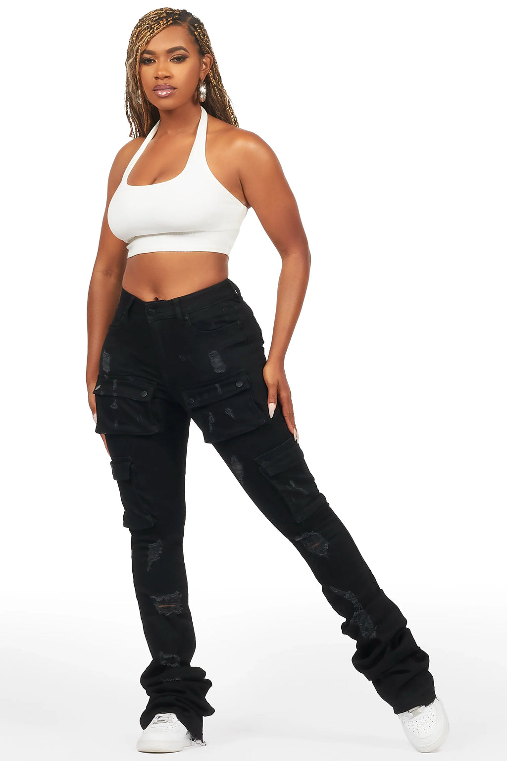 Noor Black Cargo Super Stacked Jean