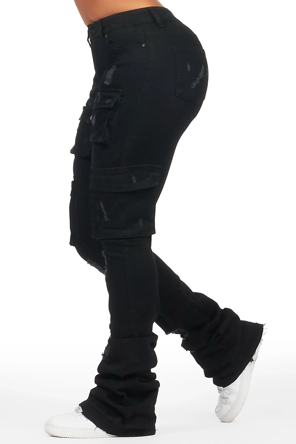Noor Black Cargo Super Stacked Jean