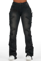 Sinayah Black Stacked Flare Jean