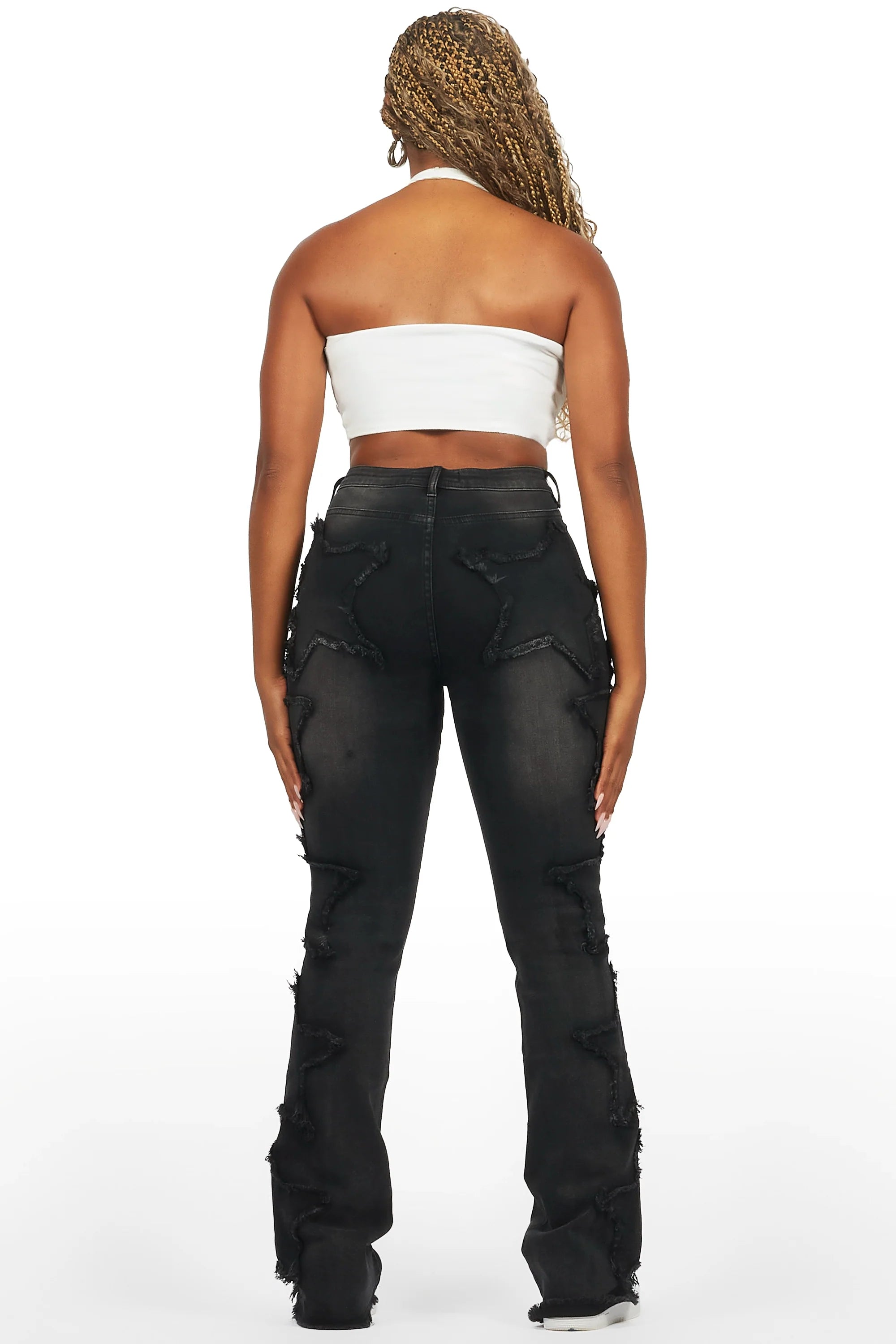 Sinayah Black Stacked Flare Jean