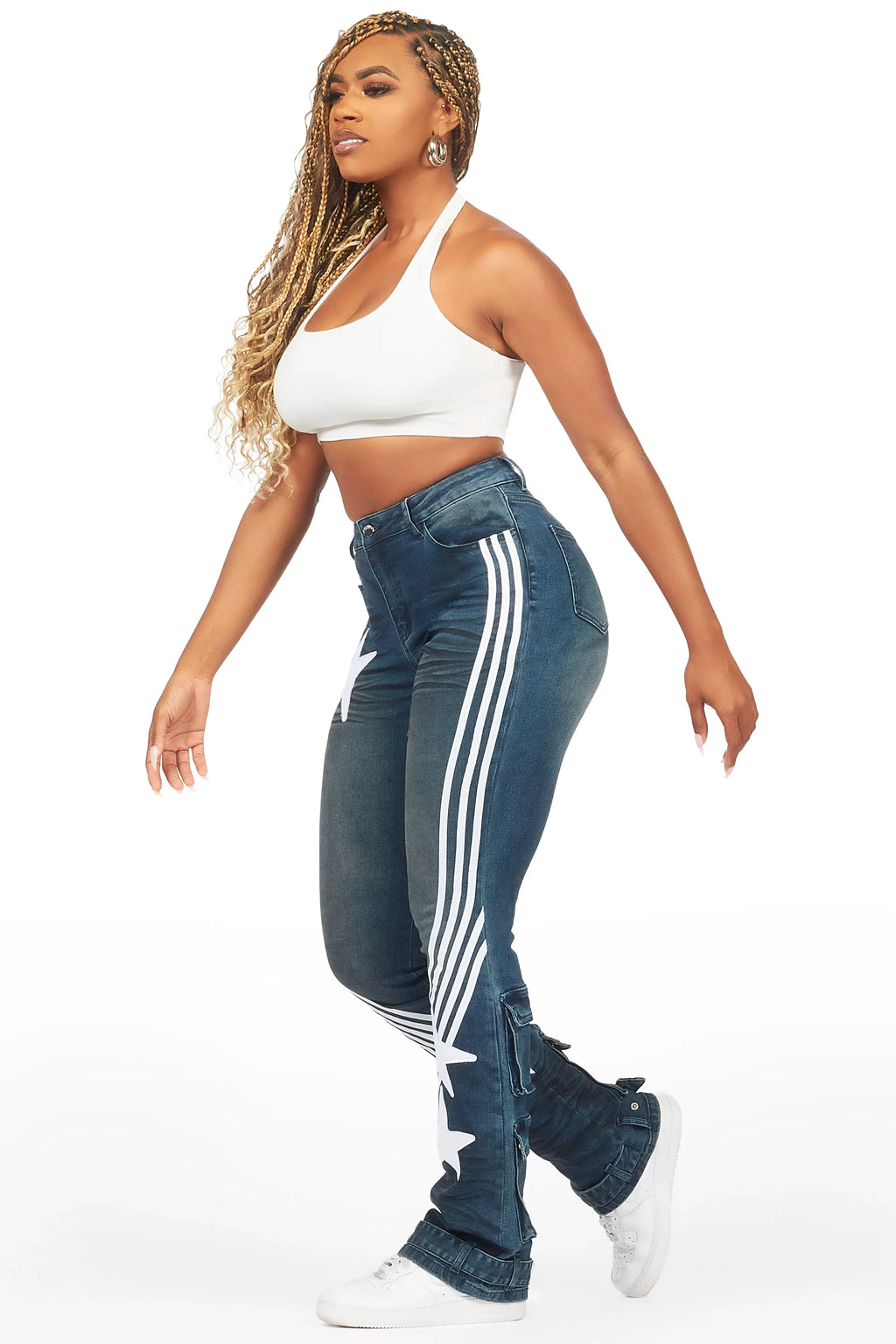 Jaziya Dark Wash Stacked Flare Jean