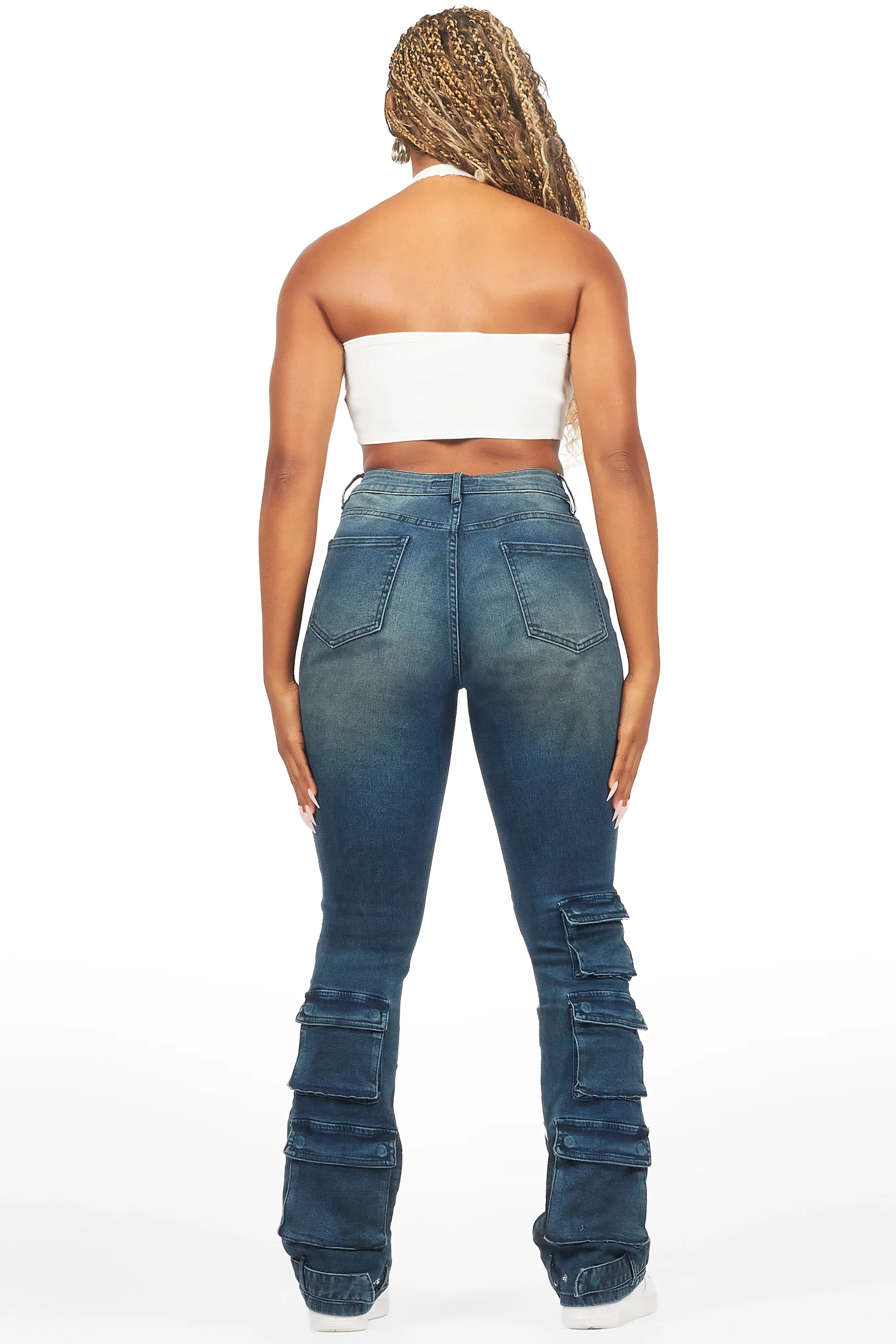 Jaziya Dark Wash Stacked Flare Jean