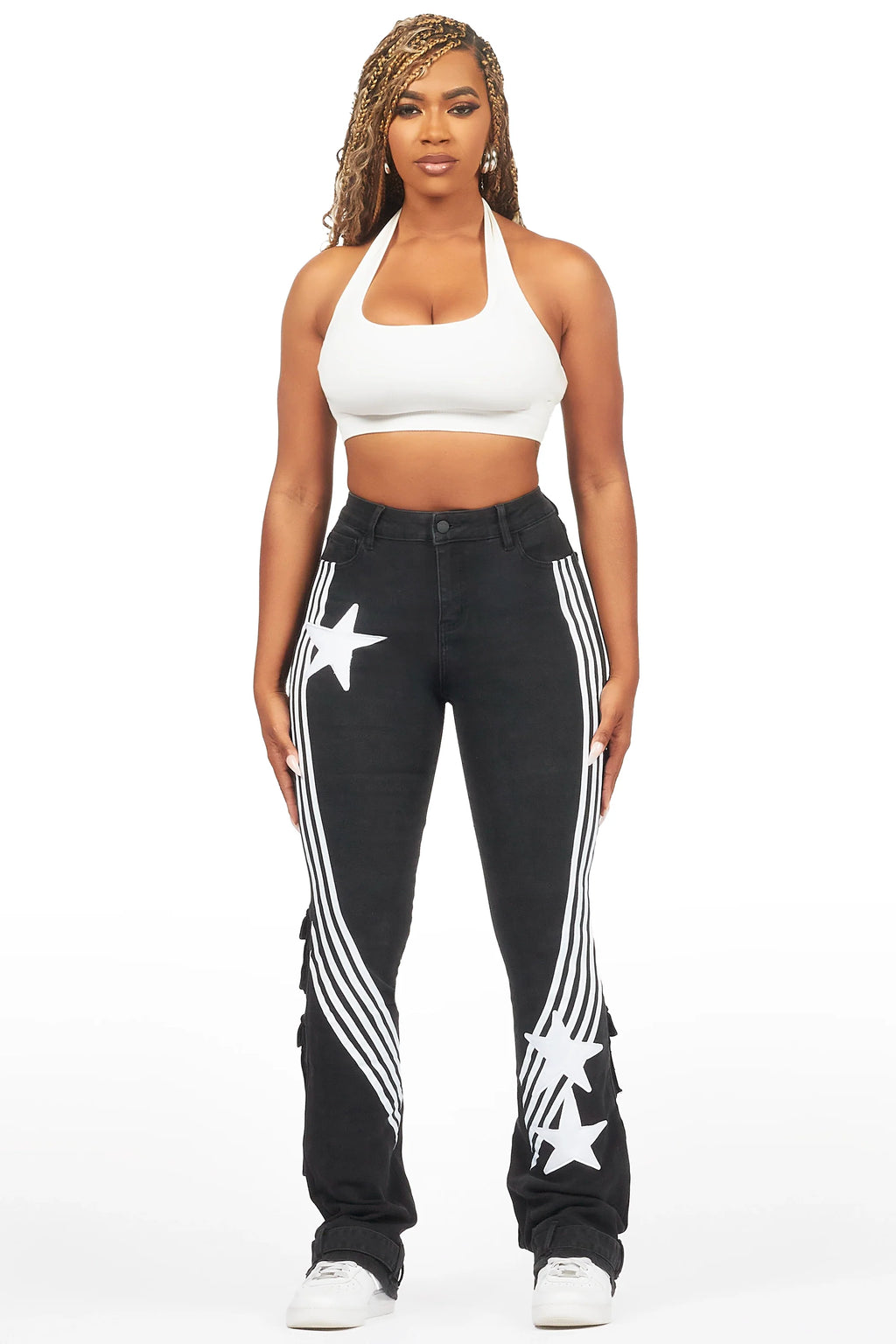 Jaziya Black Stacked Flare Jean