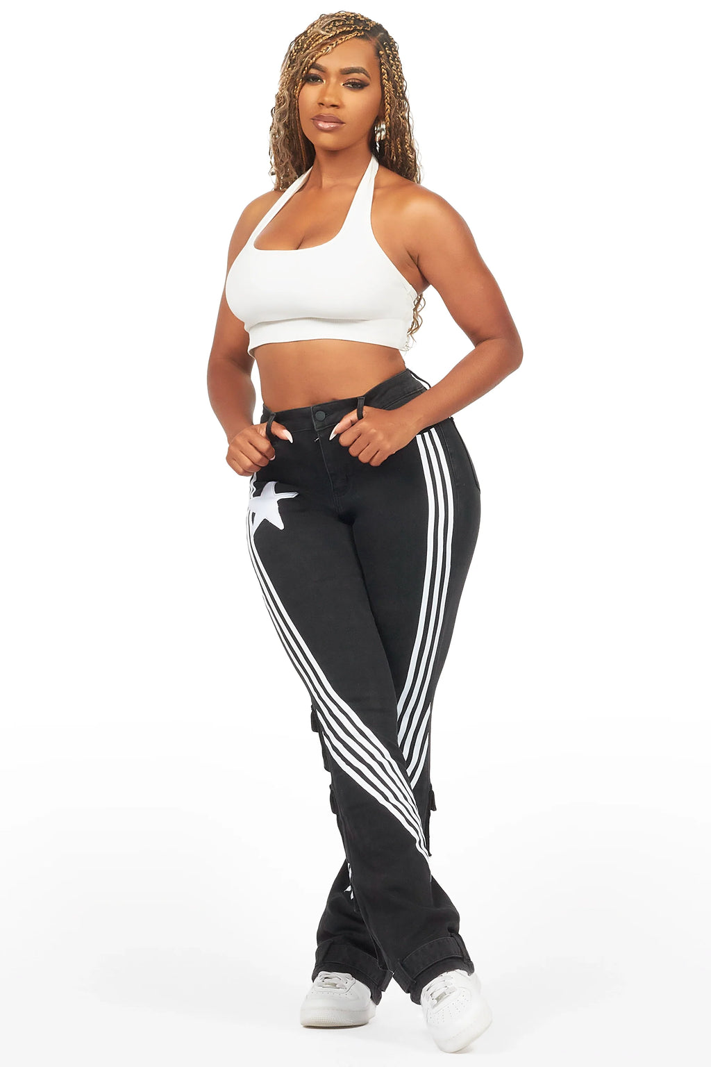 Jaziya Black Stacked Flare Jean