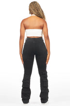 Jaziya Black Stacked Flare Jean