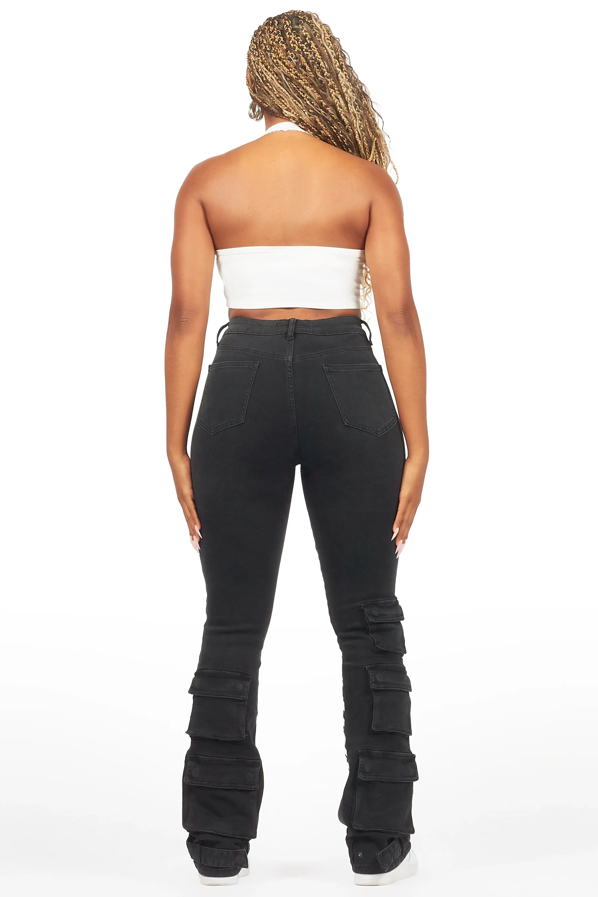 Jaziya Black Stacked Flare Jean