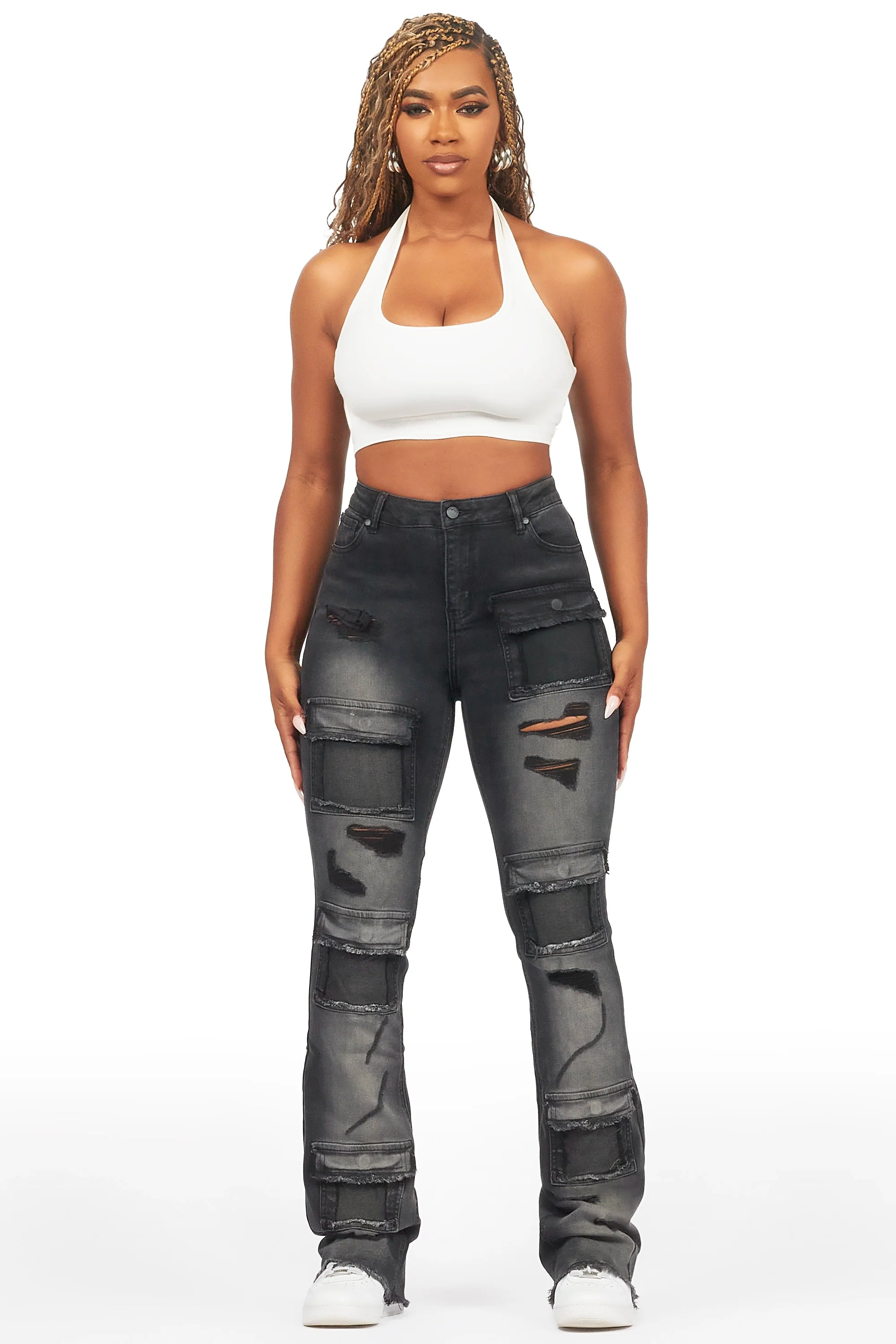 Mashawi Black Stacked Flare Jean