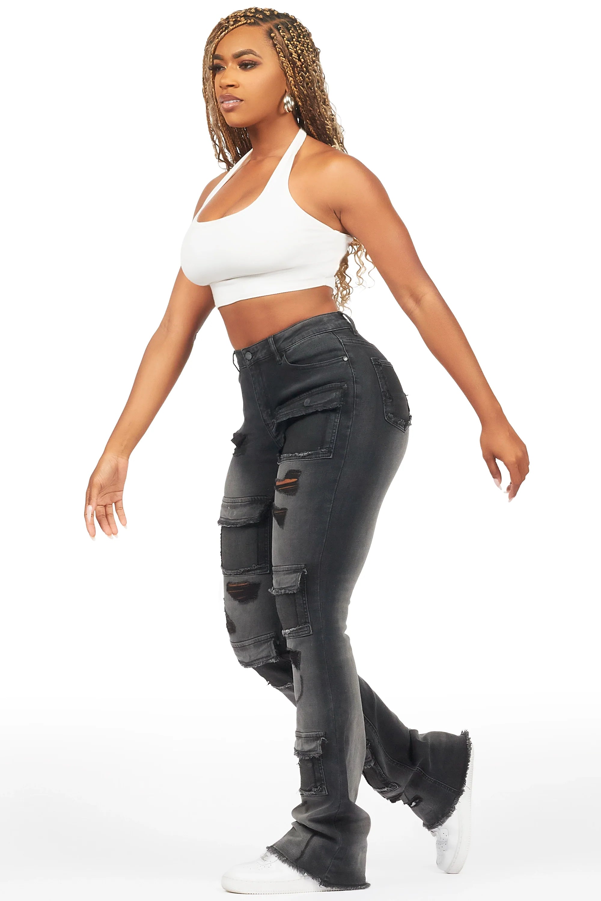 Mashawi Black Stacked Flare Jean