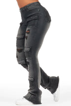 Mashawi Black Stacked Flare Jean