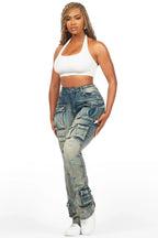 Chabria Tinted Dark Wash Stacked Flare Jean