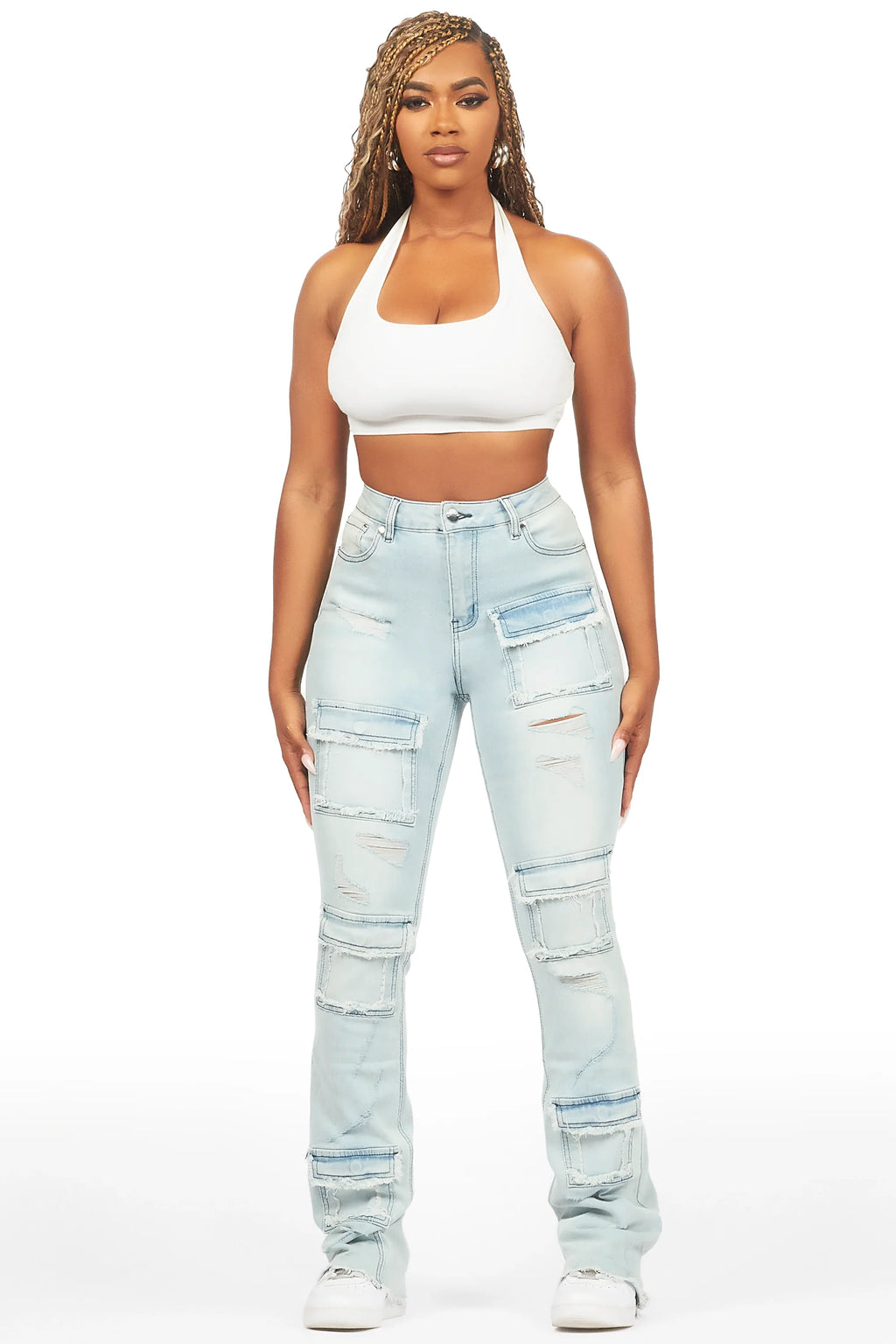 Mashawi Light Wash Stacked Flare Jean