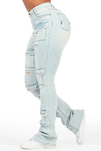 Mashawi Light Wash Stacked Flare Jean