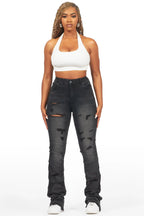 Shanya Black Stacked Flare Jean