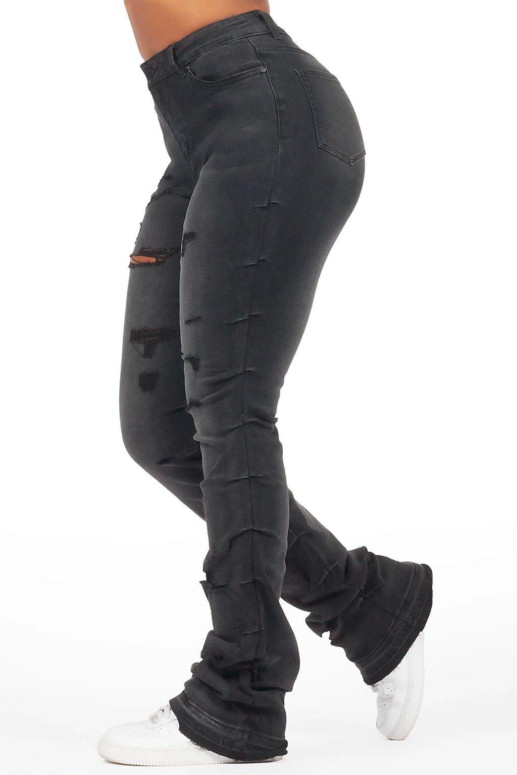 Shanya Black Stacked Flare Jean