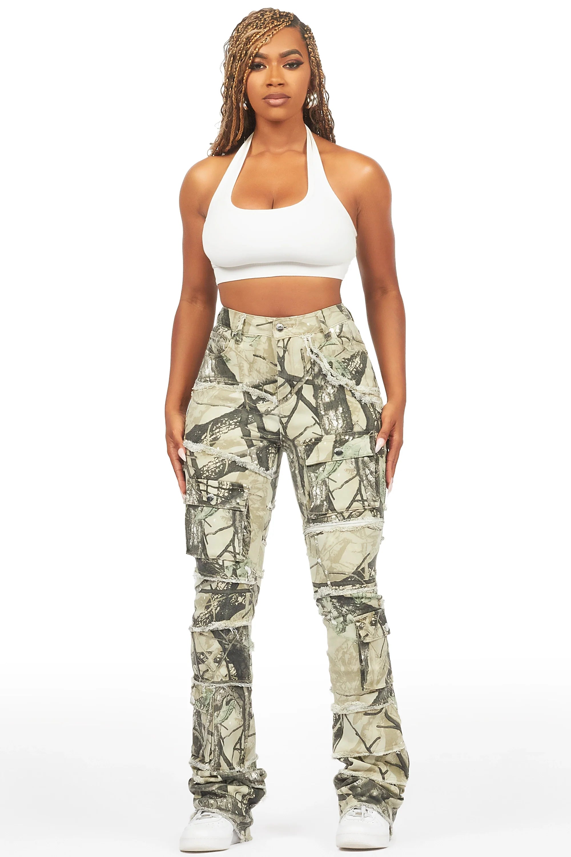 Mikayla Tree Camo Stacked Flare Jean