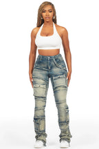 Mikayla Tinted Dark Wash Stacked Flare Jean