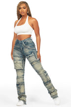 Mikayla Tinted Dark Wash Stacked Flare Jean