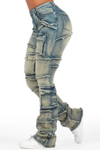 Mikayla Tinted Dark Wash Stacked Flare Jean