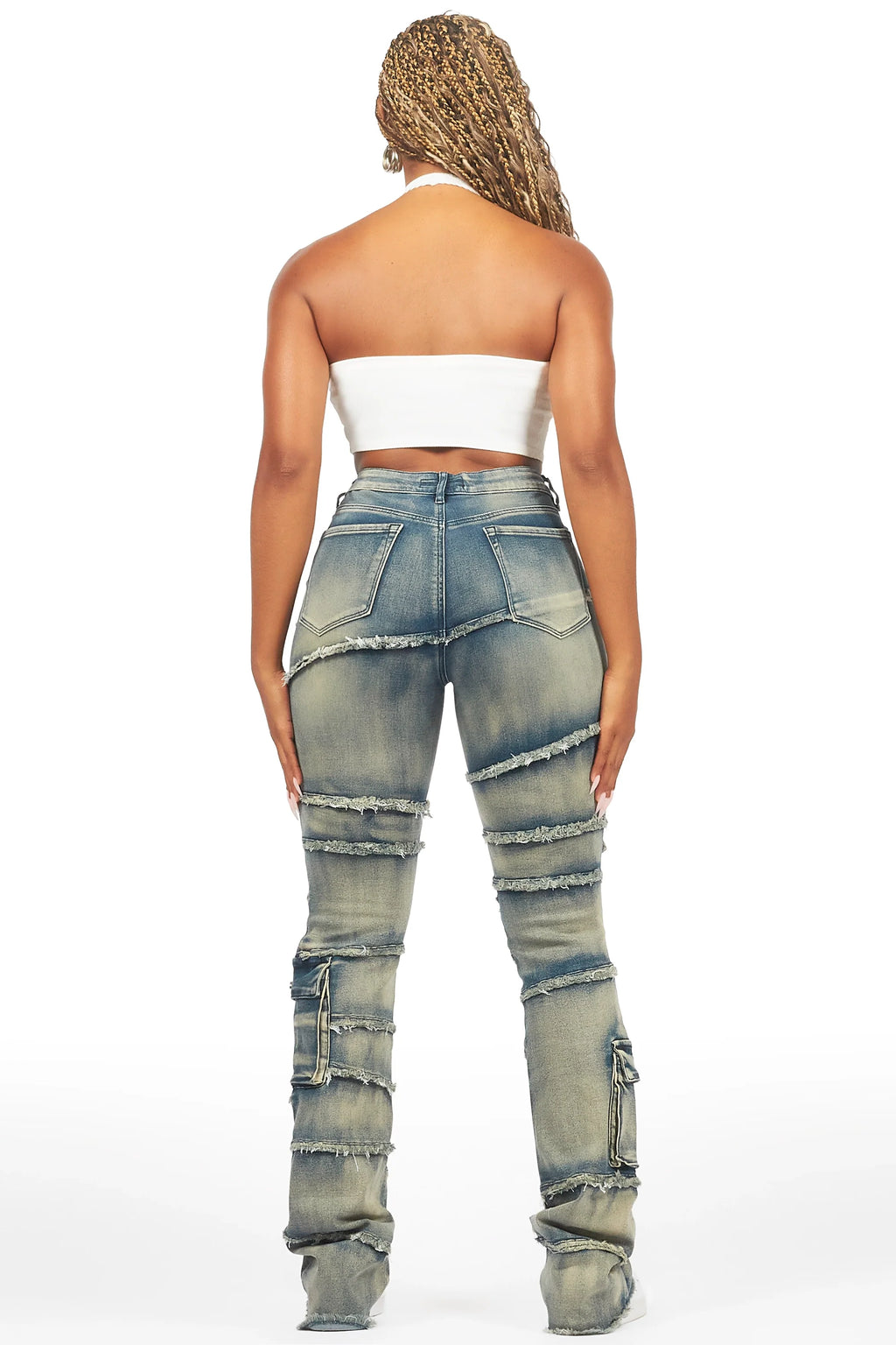 Mikayla Tinted Dark Wash Stacked Flare Jean