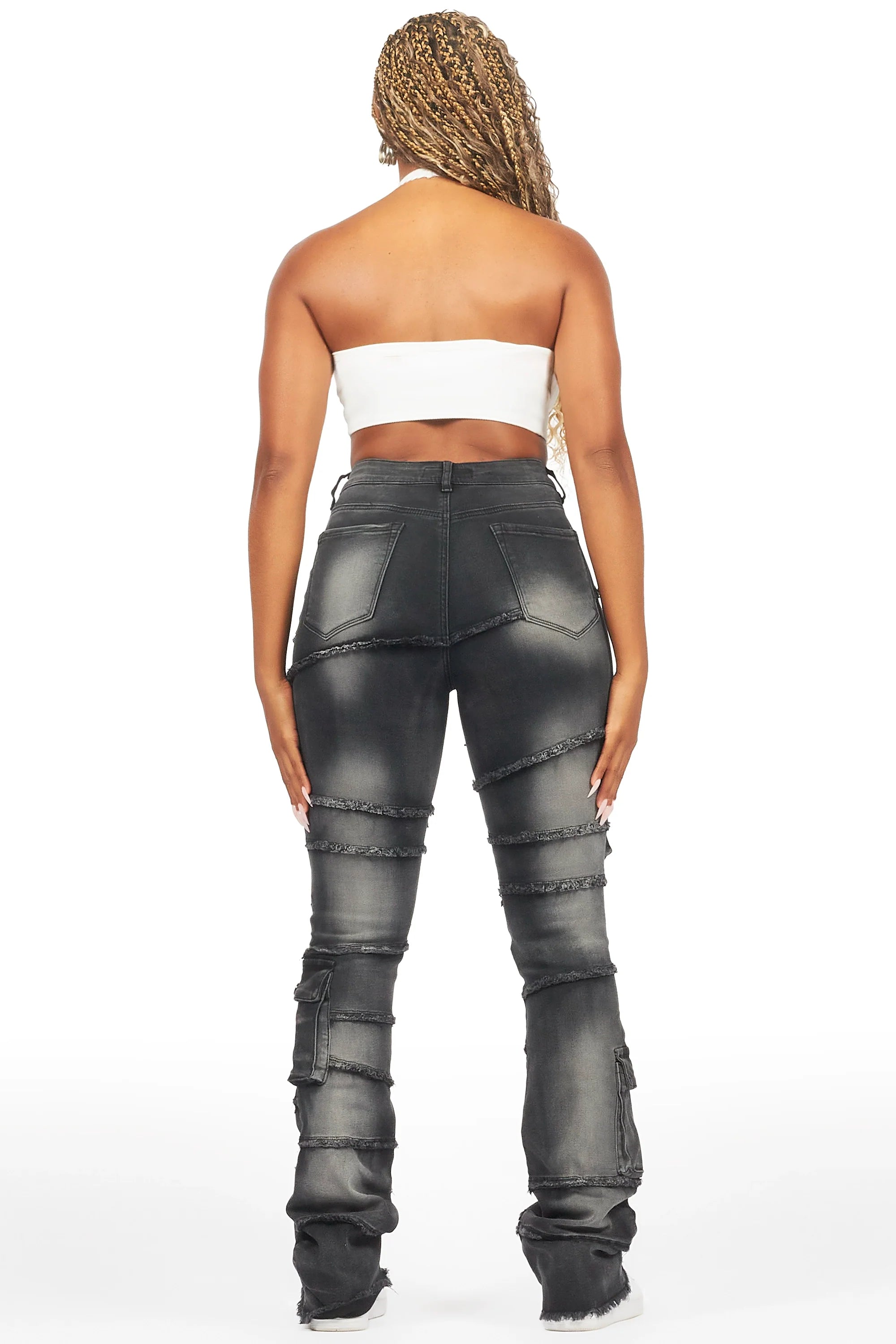 Mikayla Black Stacked Flare Jean