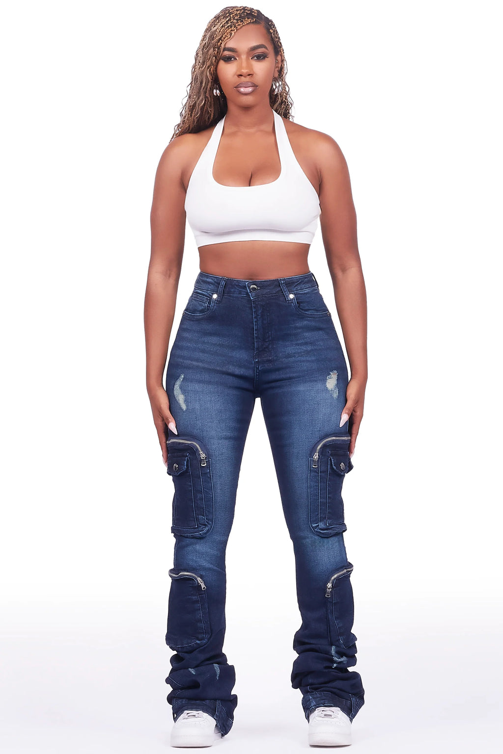 Alisson Dark Wash Cargo Super Stacked Jean