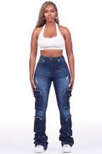 Alisson Dark Wash Cargo Super Stacked Jean