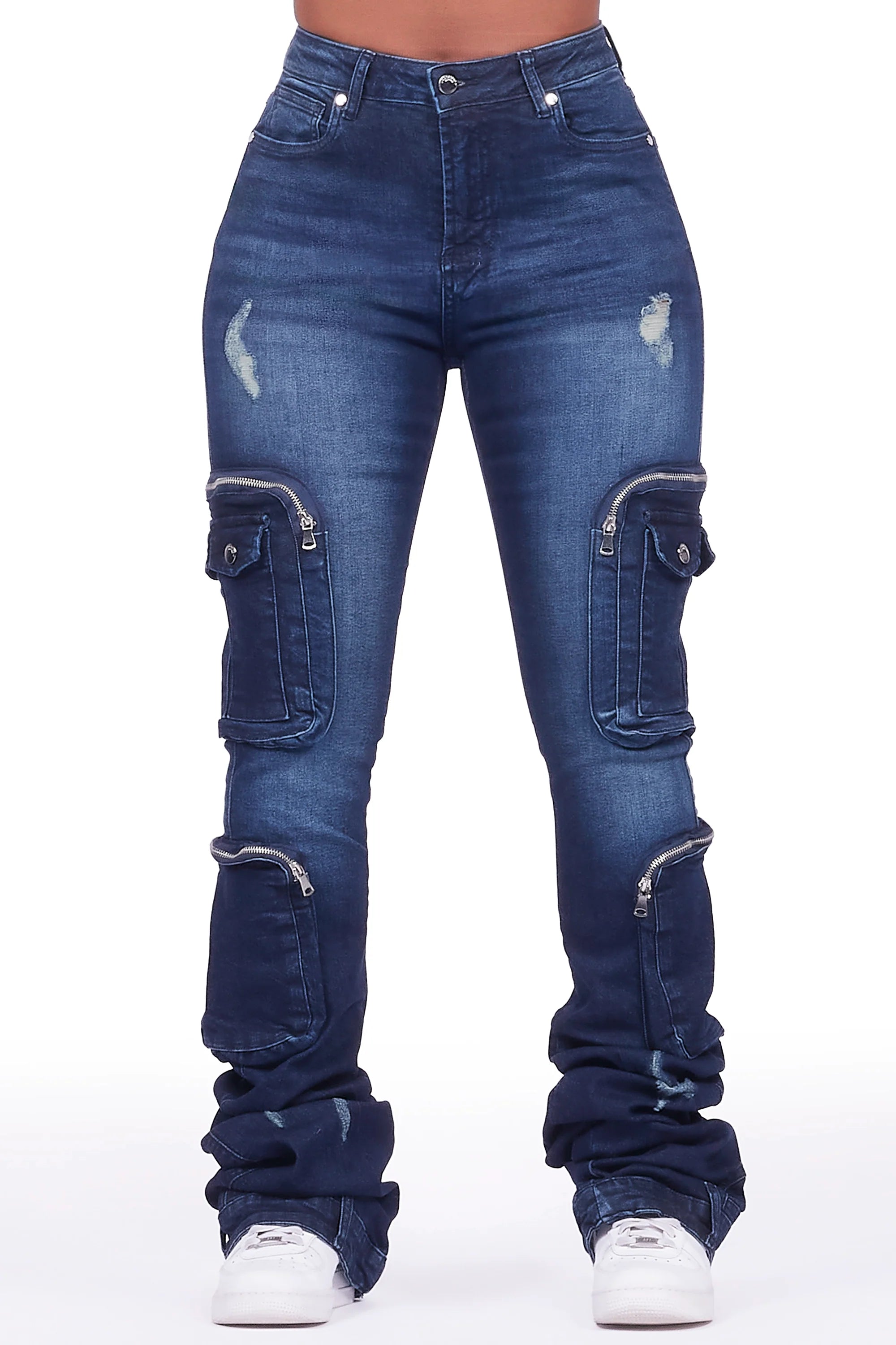 Alisson Dark Wash Cargo Super Stacked Jean