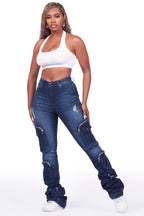 Alisson Dark Wash Cargo Super Stacked Jean