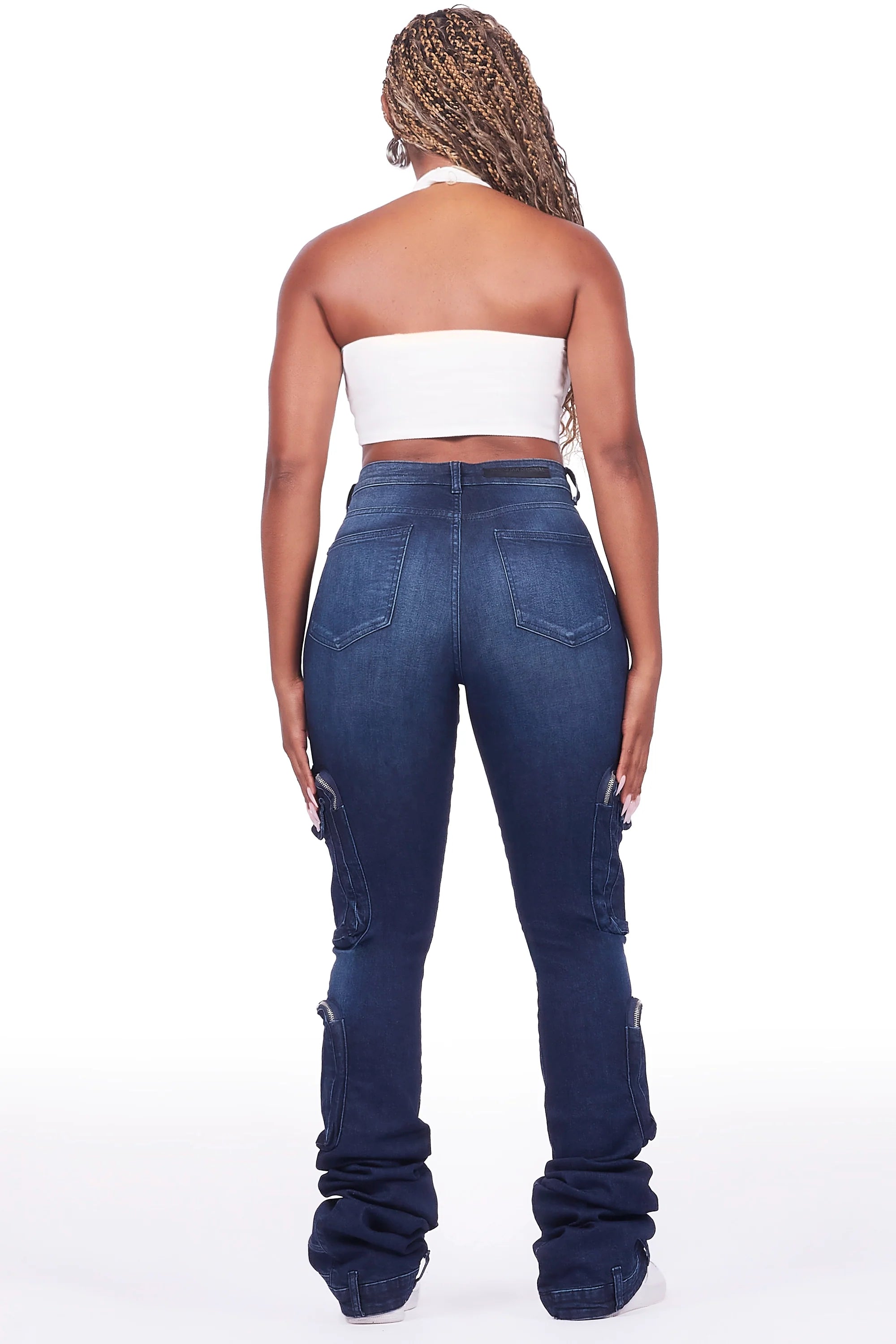 Alisson Dark Wash Cargo Super Stacked Jean