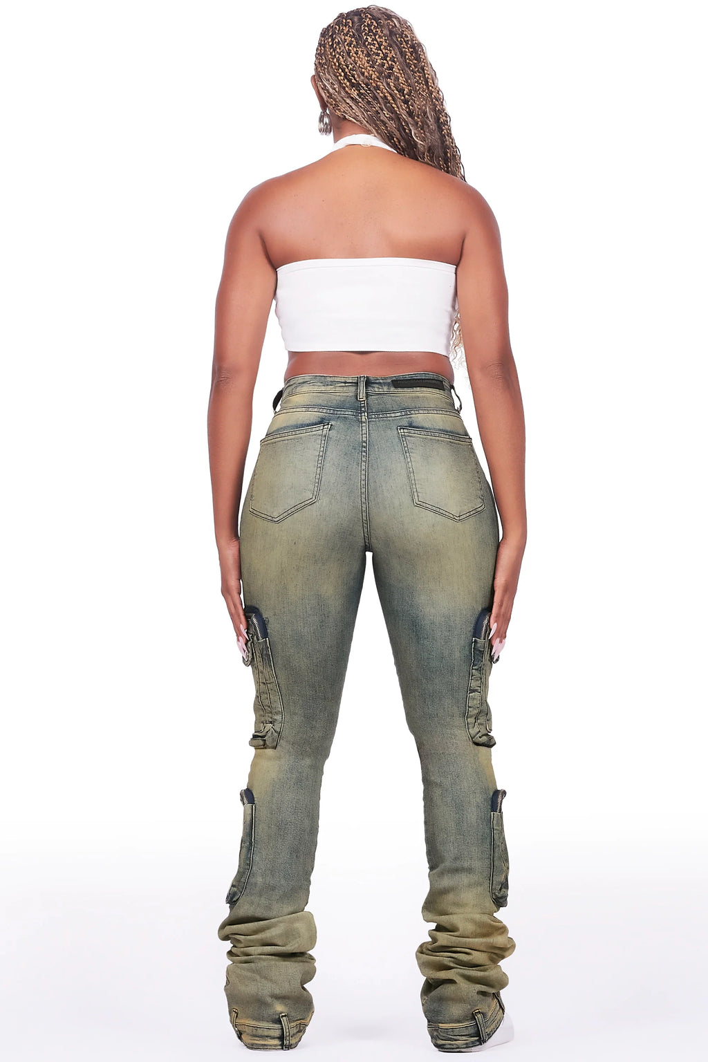 Alisson Dark Wash Tinted Cargo Super Stacked Jean