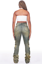 Alisson Dark Wash Tinted Cargo Super Stacked Jean