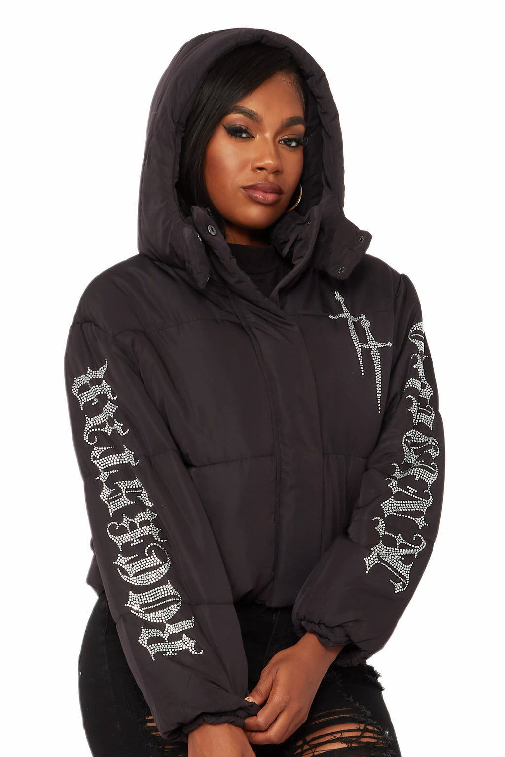 Kalisha Black Rhinestone Puffer Jacket