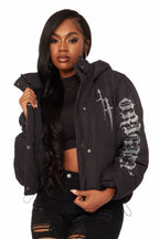 Kalisha Black Rhinestone Puffer Jacket