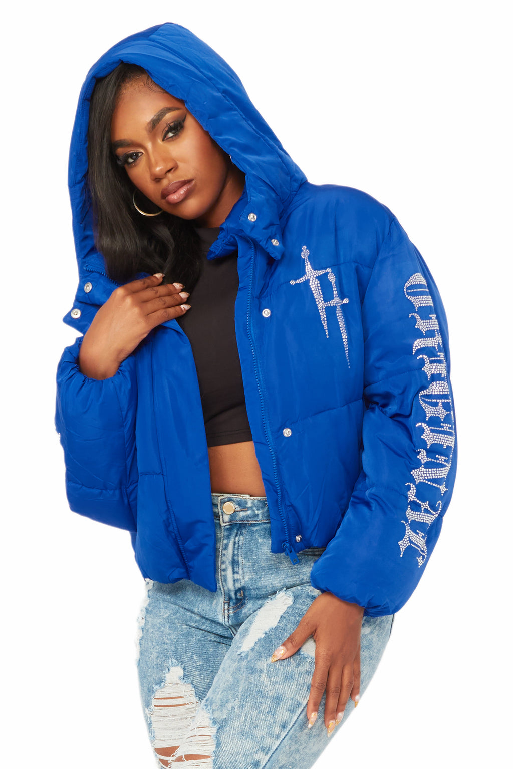 Kalisha Royal Blue Rhinestone Puffer Jacket