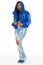 Kalisha Royal Blue Rhinestone Puffer Jacket