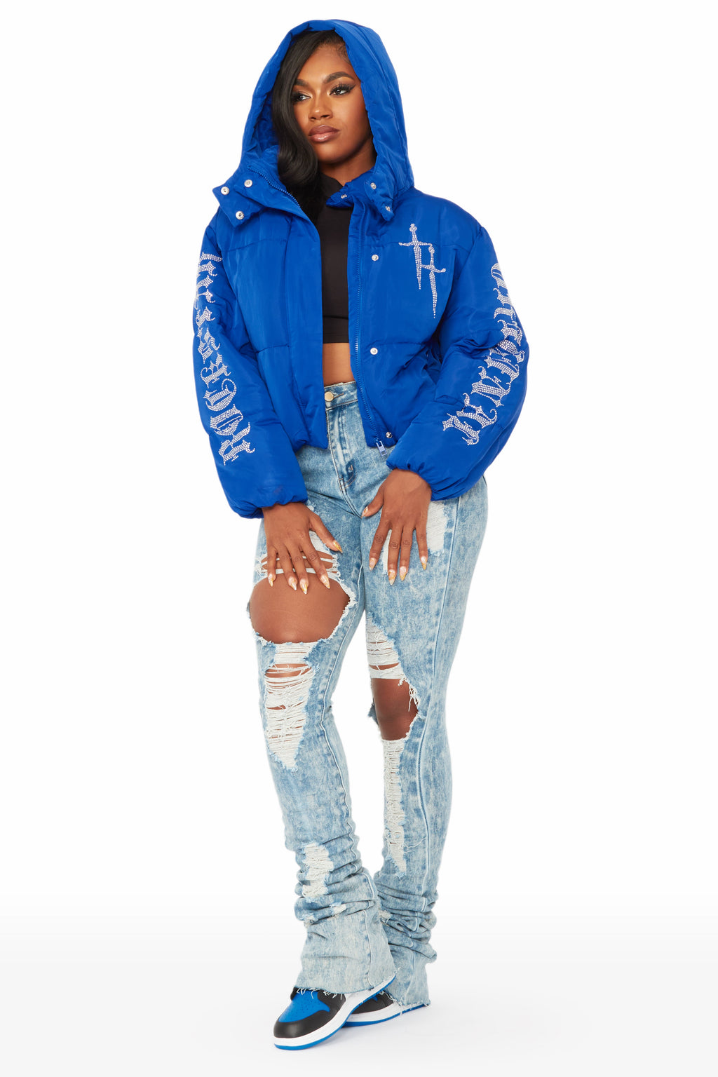 Kalisha Royal Blue Rhinestone Puffer Jacket