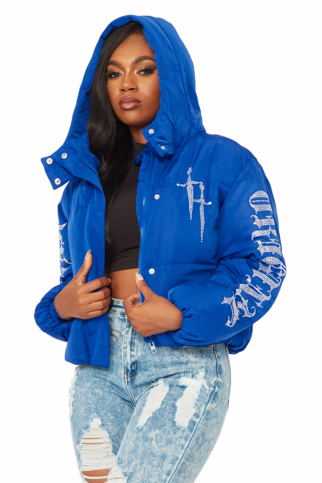 Kalisha Royal Blue Rhinestone Puffer Jacket