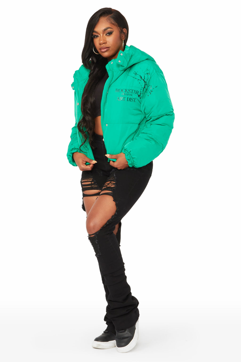 Keira Green Drippy Puffer Jacket