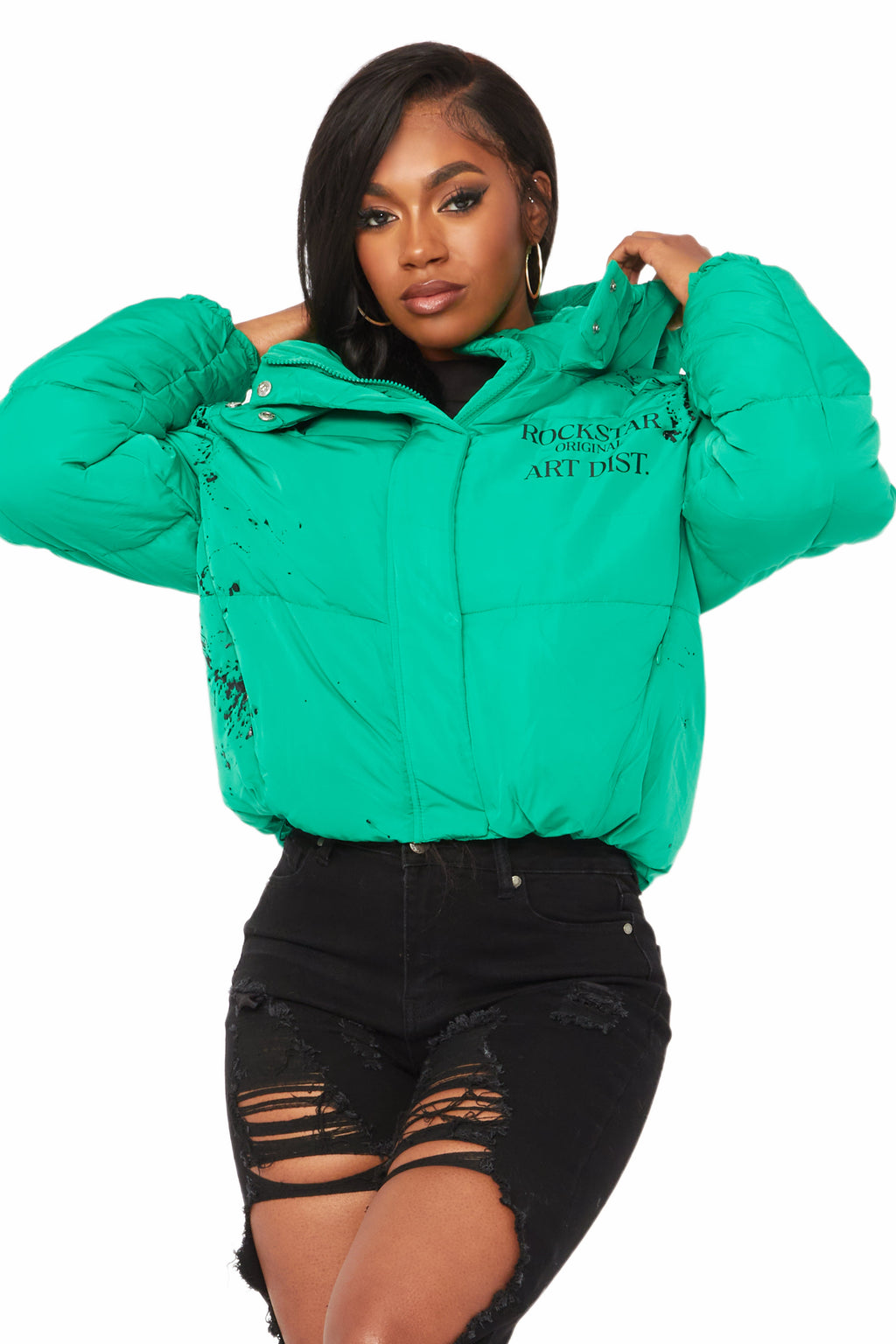 Keira Green Drippy Puffer Jacket